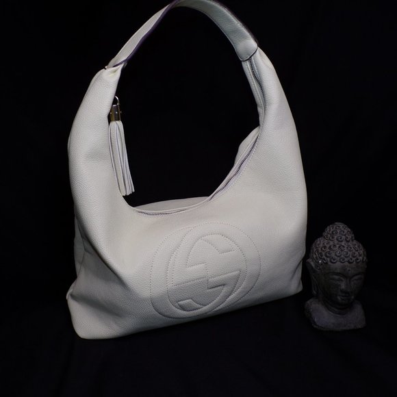 GUCCI Off-White Pebbled Calfskin Leather Soho Hobo - Picture 1 of 6